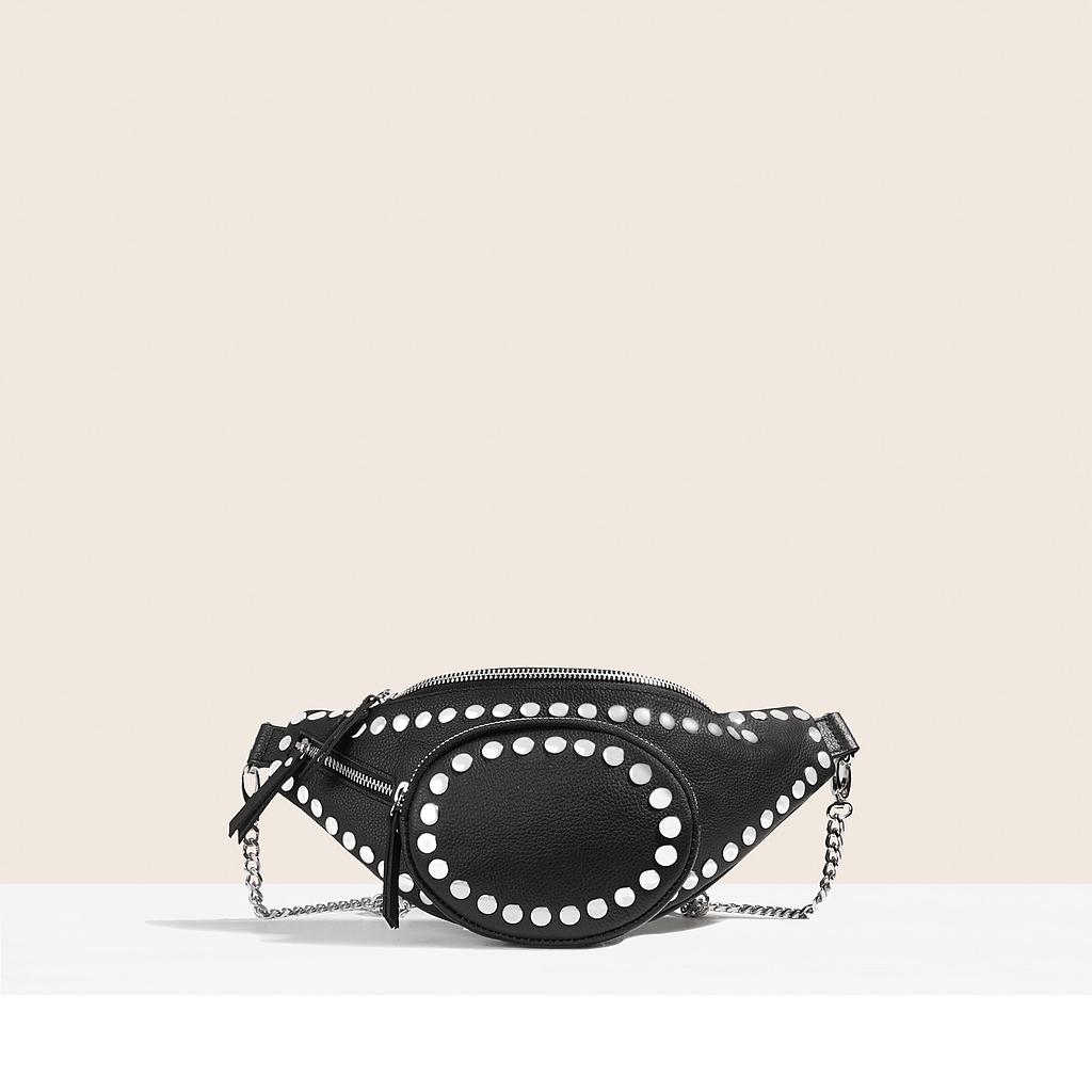 PRÉ-COMMANDE SAC BANANE CARRIE - CUIR NOIR DÉTAILS CLOUTÉS