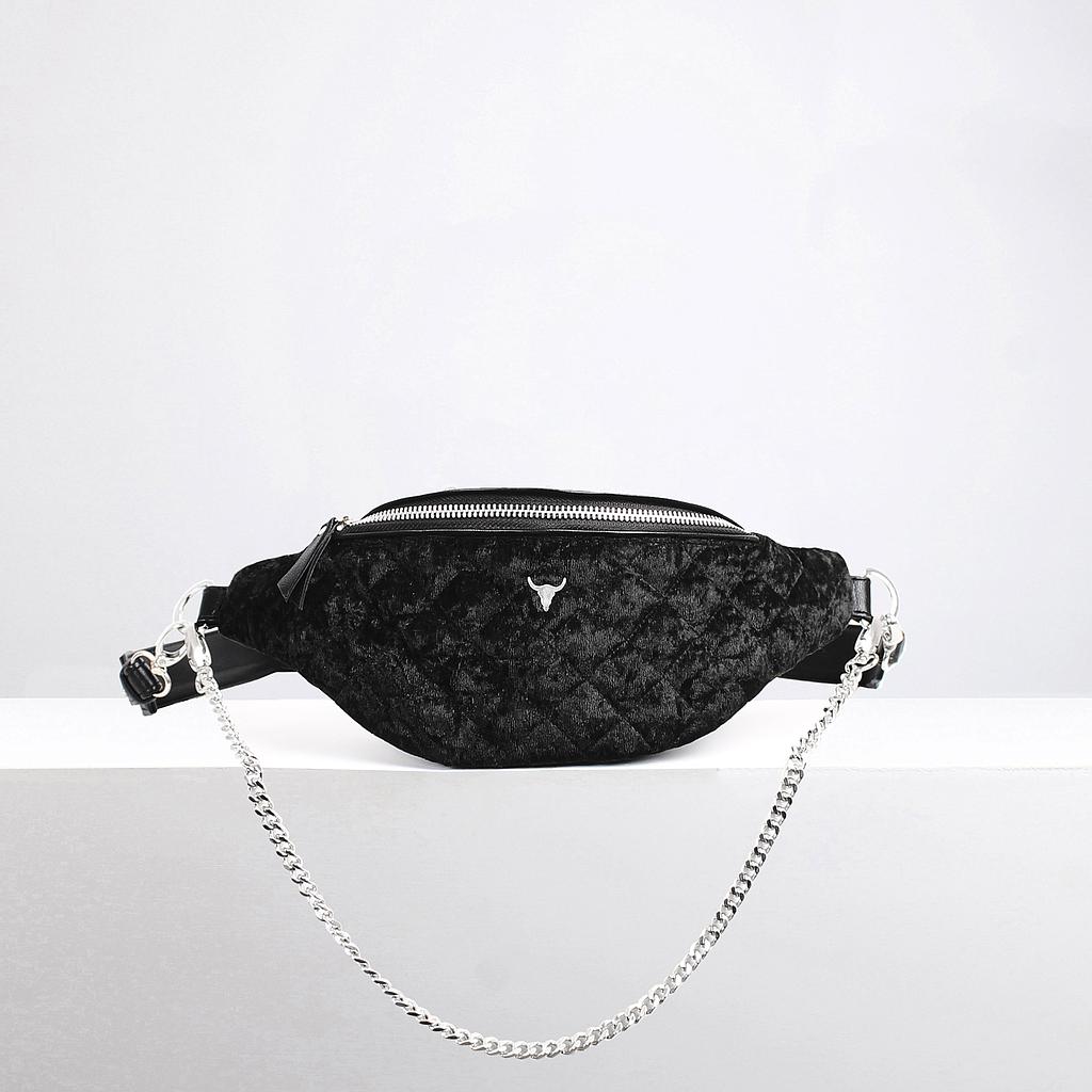 SAC BANANE HARPER - VELOURS NOIR MATELASSÉ