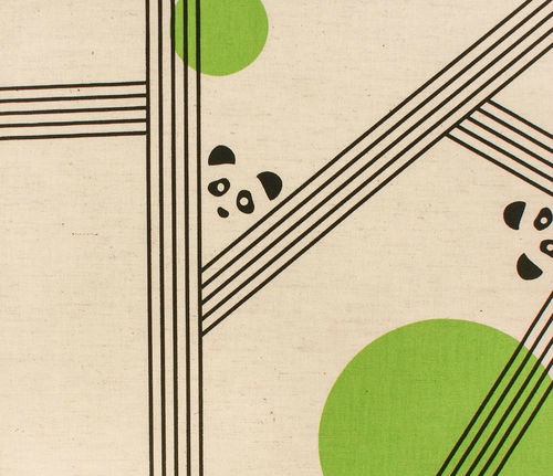 Tissu Pandas Pois Verts - Kokka