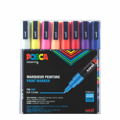 Set 16 marqueurs Posca PC3M pointe conique fine