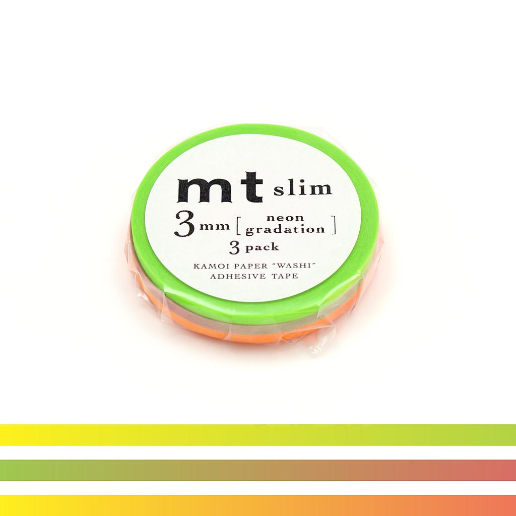 Masking Tape Slim - 3 rouleaux dégradé néon - 3 mm x 10 m