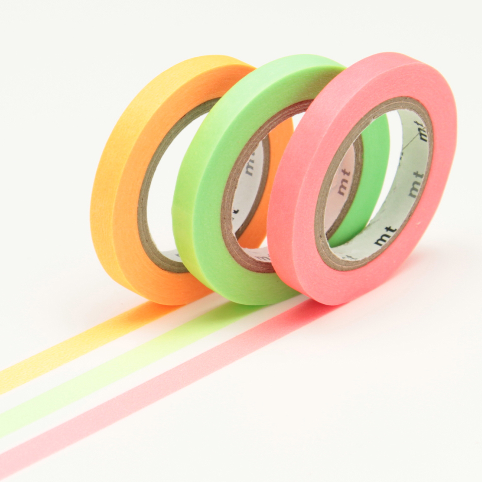 Masking Tape Slim - 3 rouleaux - Fluo uni- 6 mm x 10 m