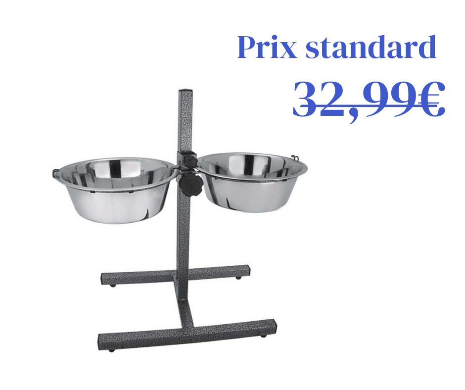 Bar à Chien + Gamelles en inox 2×2,75L – 24cm