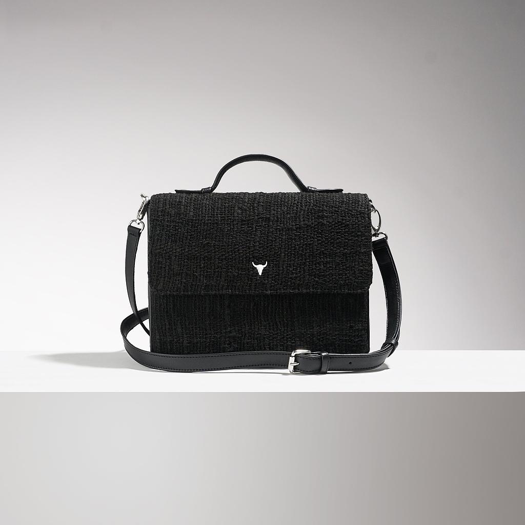 SAC CARTABLE JEANNE - COTON TISSÉ NOIR