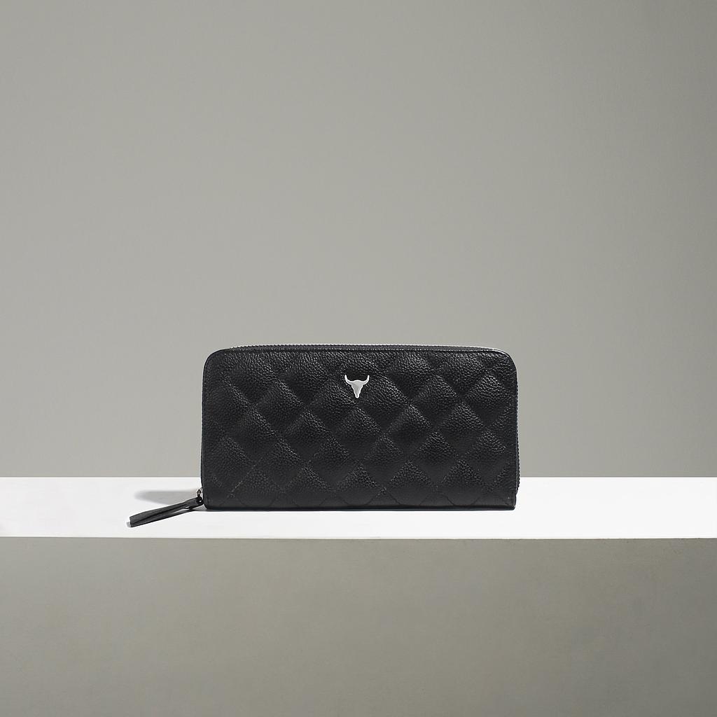 PORTEFEUILLE MILA - CUIR NOIR MATELASSÉ