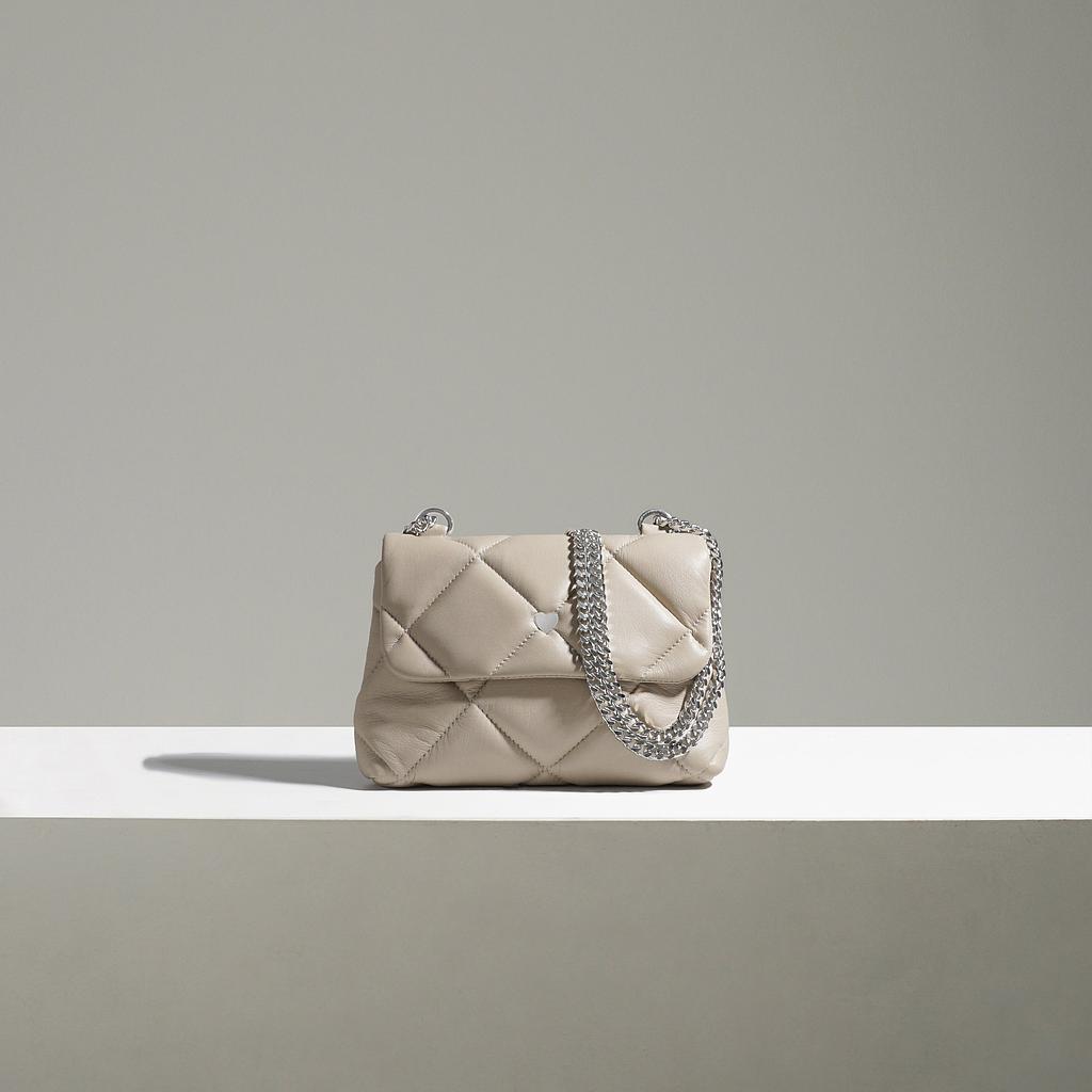 SAC MINI CAPRI COEUR - CUIR BEIGE MATELASSÉ
