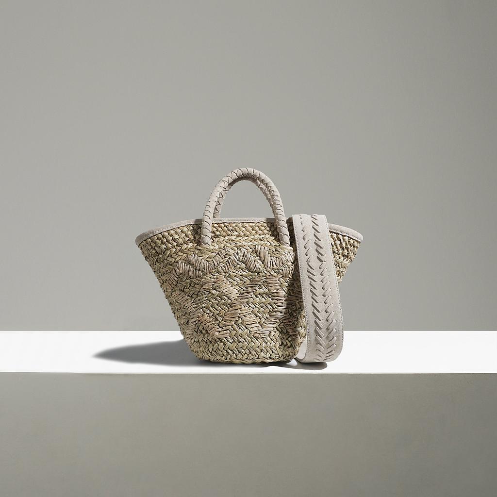 SAC PANIER INKA SOSO - DAIM BEIGE ET SES RUBANS EN LIN