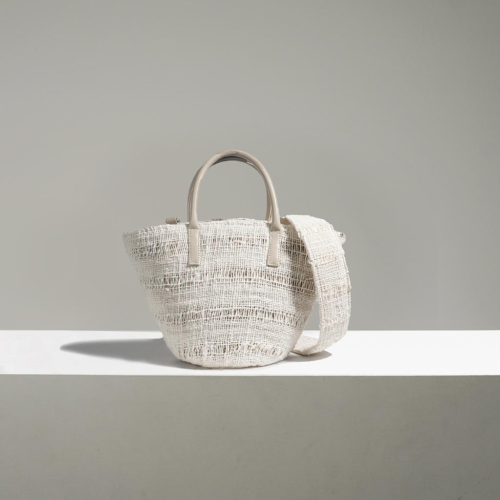 SAC PANIER INKA SOSO - TOILE SAND ET SES RUBANS EN LIN CLAIR