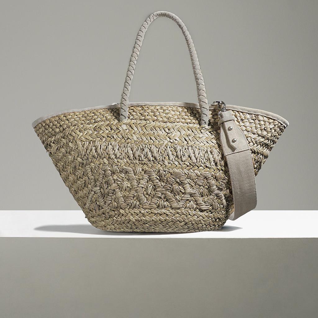 PANIER INKA SOSO - DAIM BEIGE ET SES RUBANS EN LIN