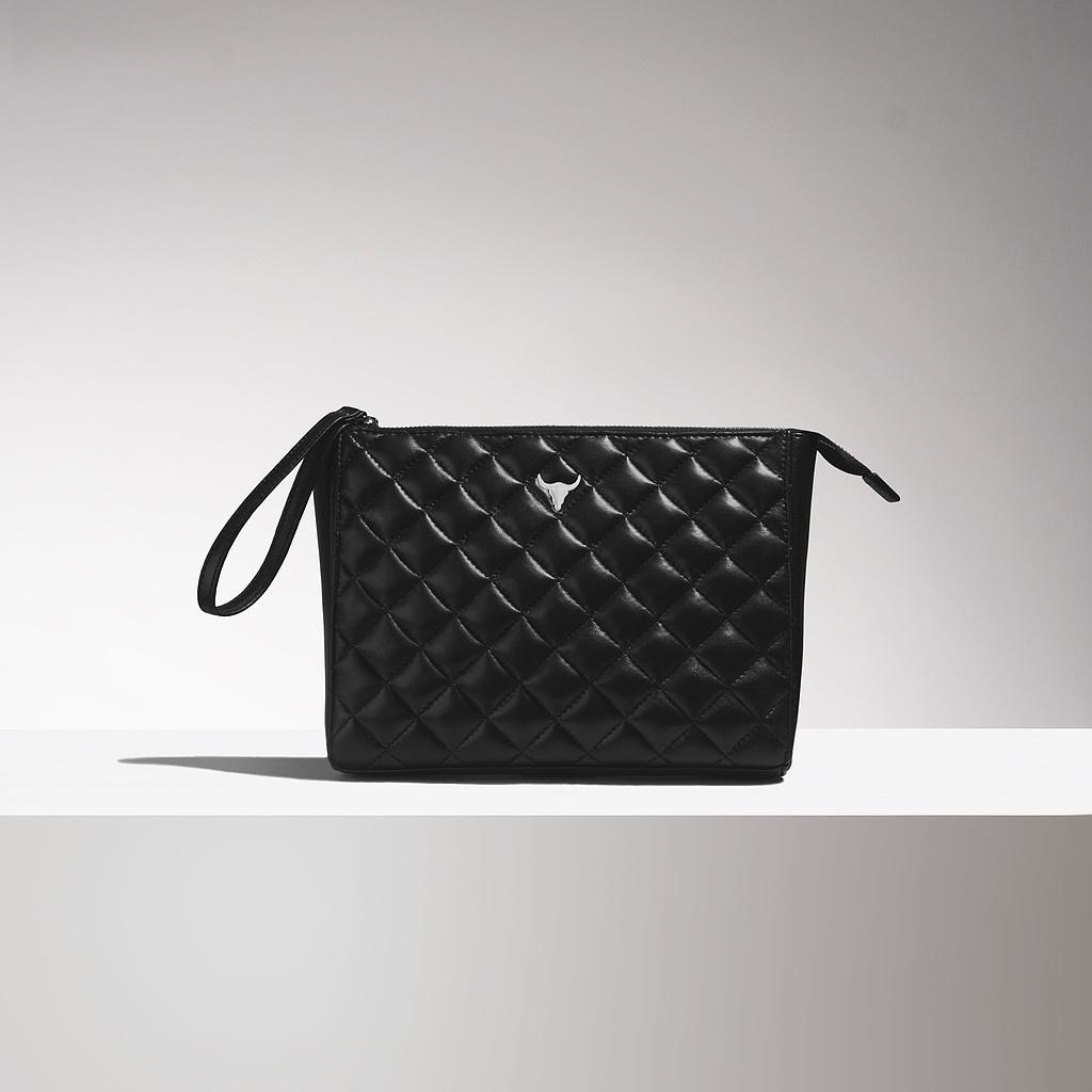 POCHETTE BAZAR - CUIR NOIR MATELASSÉ