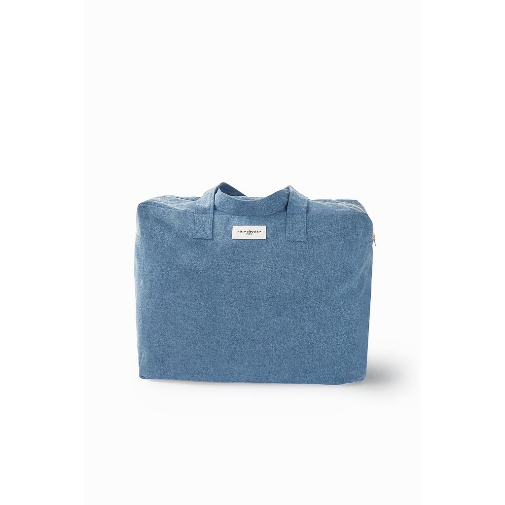 Elzévir le grand sac weekend brodé - Denim clair upcyclé