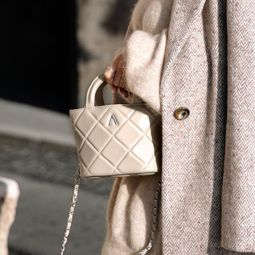 SAC MINI ZOÉ - CUIR BEIGE MATELASSÉ
