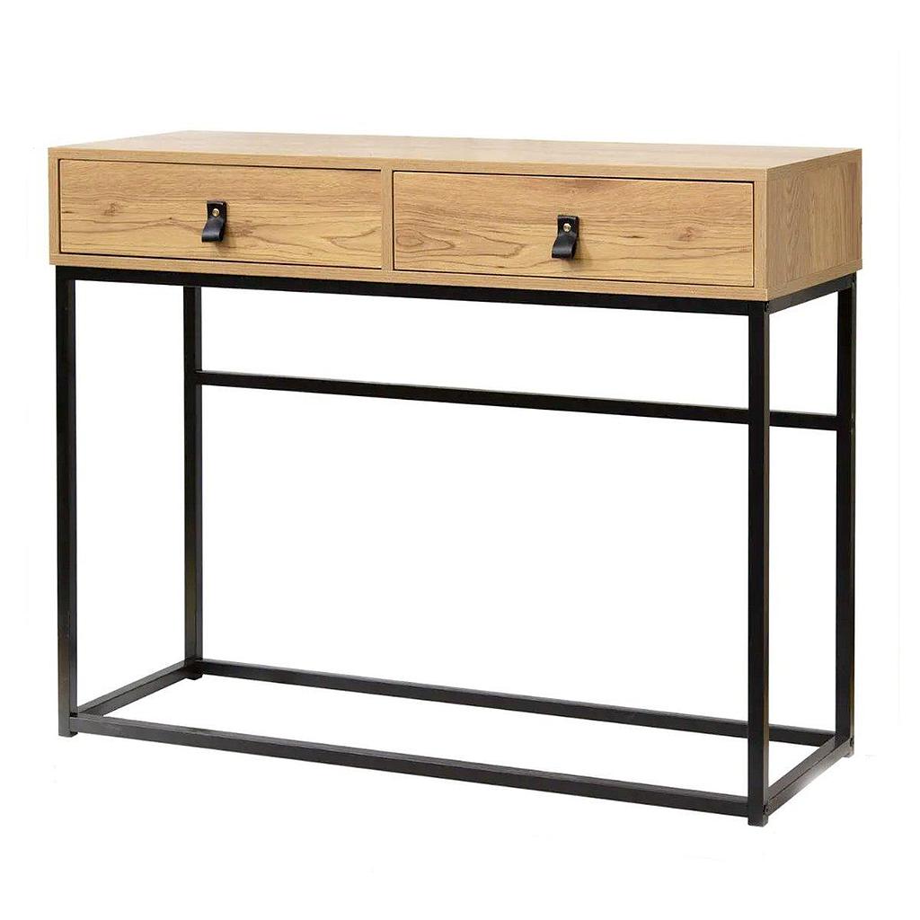Console 2 tiroirs effet chêne pieds métal