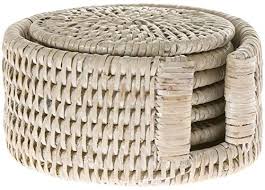 Rattan Coaster set white washed