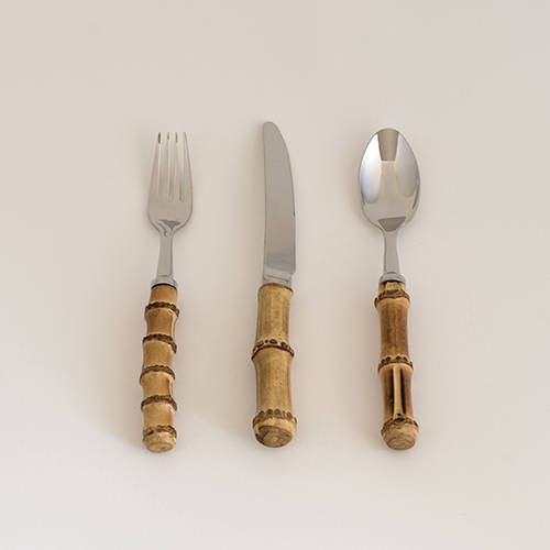Bamboo Handle Dessert Set Silver       ( Set of 18 Pcs)