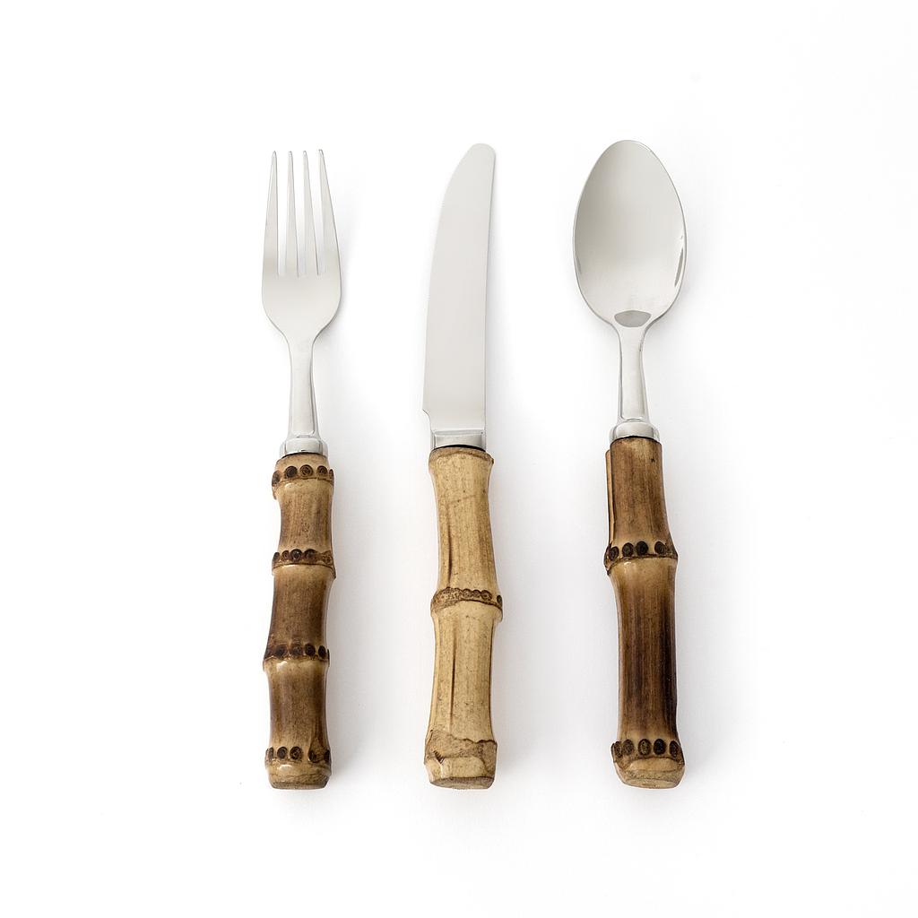 Bamboo Handle Table Set Silver                          ( Set of 18 Pcs)