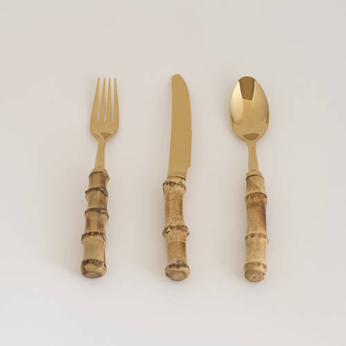 Bamboo Handle Dessert Set Gold                 ( Set of 18 Pcs)