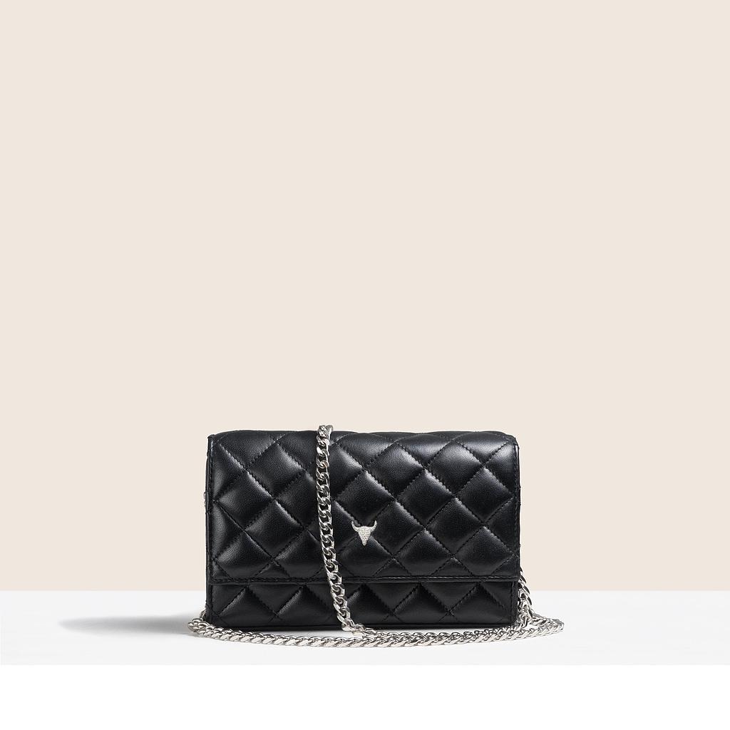 SAC MINI NELLY - CUIR NOIR MATELASSÉ ET LOGO EN ZIRCONIUM