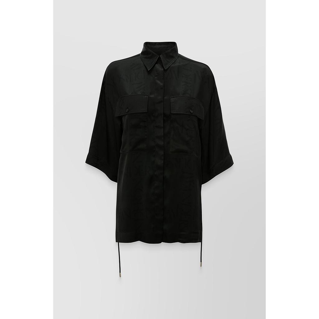 Boxy fit satin logo-grid shirt