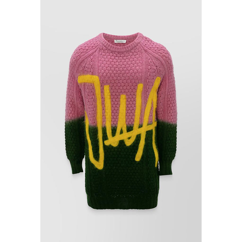 Chunky logo cable knit crewneck mini-dress