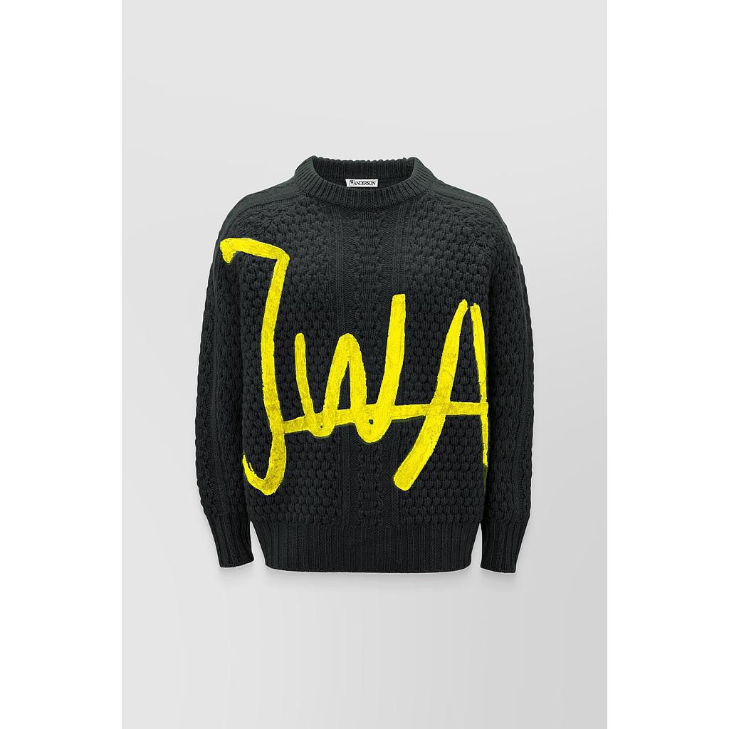 Chunky logo crew neck cable knit merino sweater