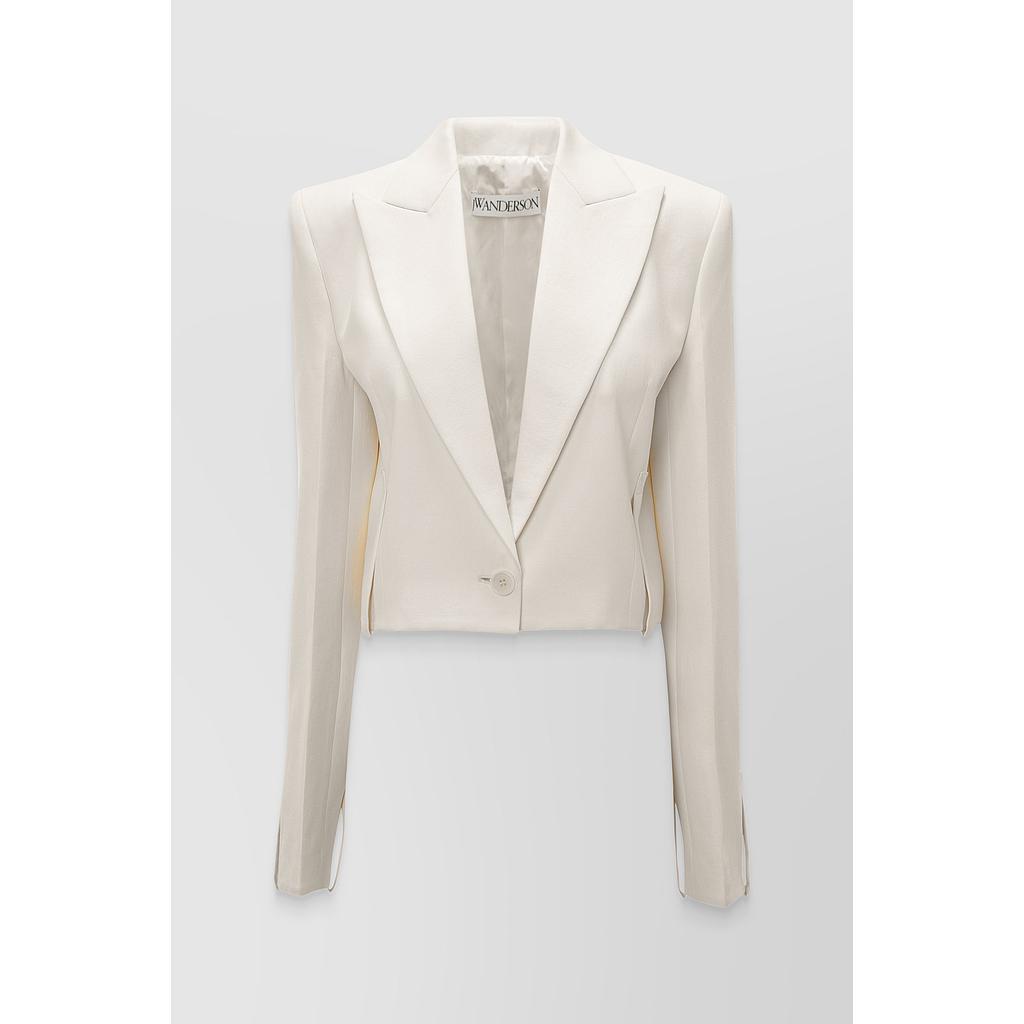 Cropped tailored buttoned sculptural twill blazer