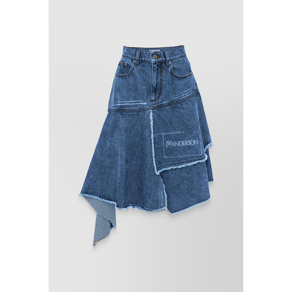 Denim layered hem asymmetric skirt