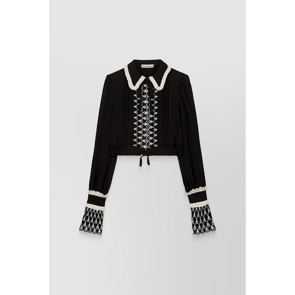 Cropped crêpe blouse with ruffled details