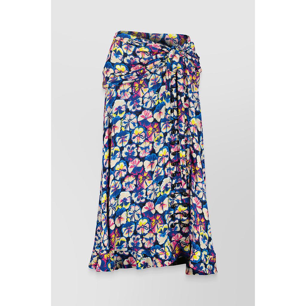 Flower printed draped wrap crêpe midi-skirt