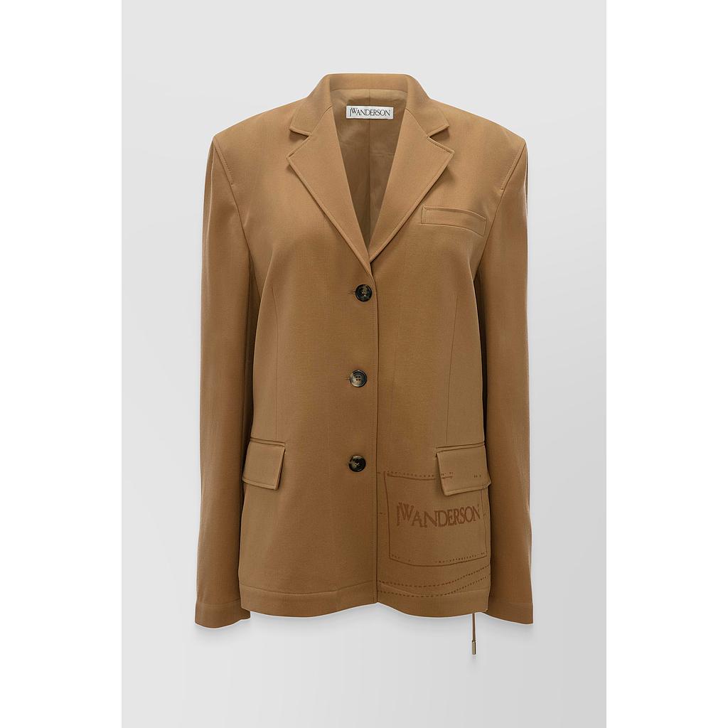 Logo print wool twill single-breasted blazer