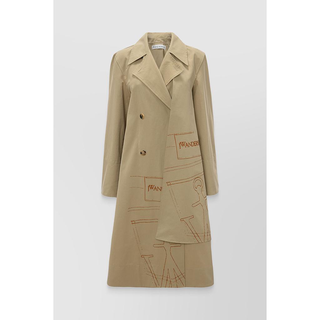Logo printed waxed cotton trench coat