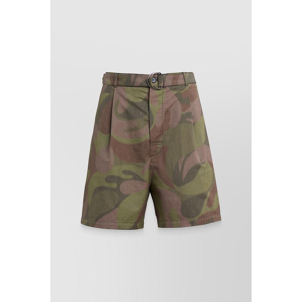 Military-printed low waist canvas bermuda