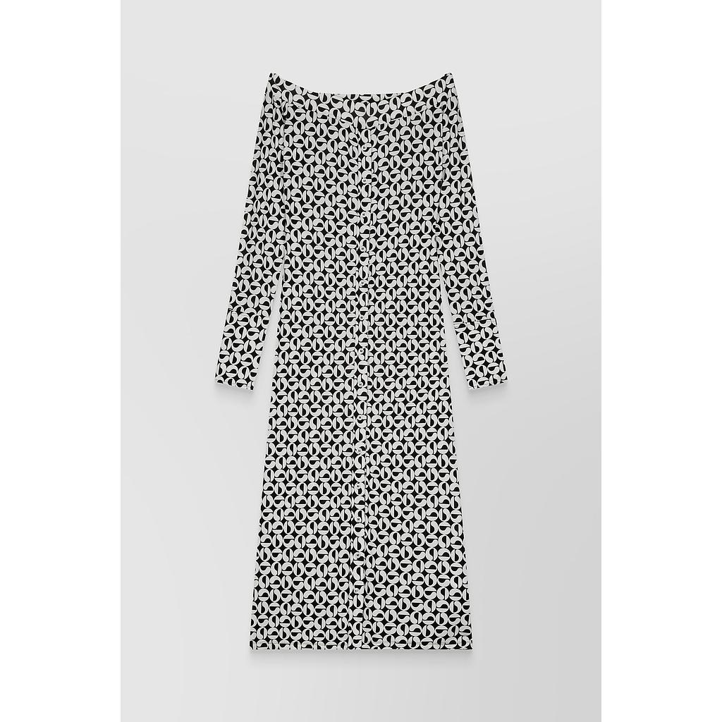 Off-the-shoulder monogram printed jersey midi-dress
