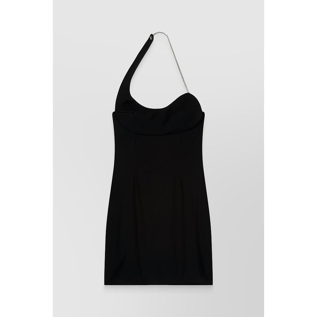 One-shoulder crêpe cocktail mini-dress