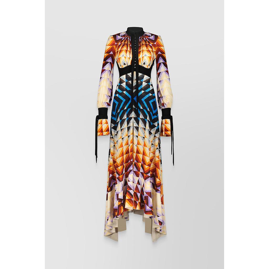 Patchwork printed jersey longsleeved maxi dress