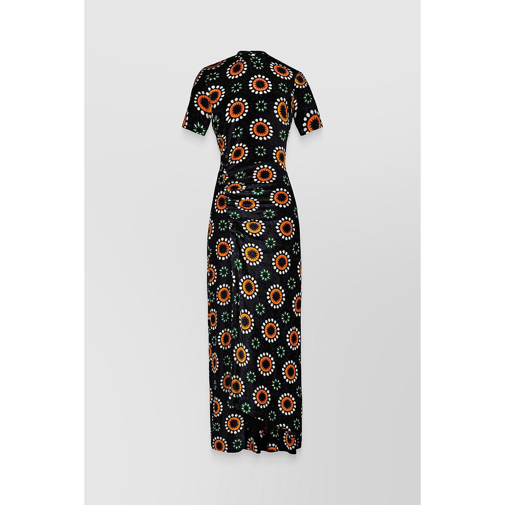 Velvet-effect jacquard draped maxi dress