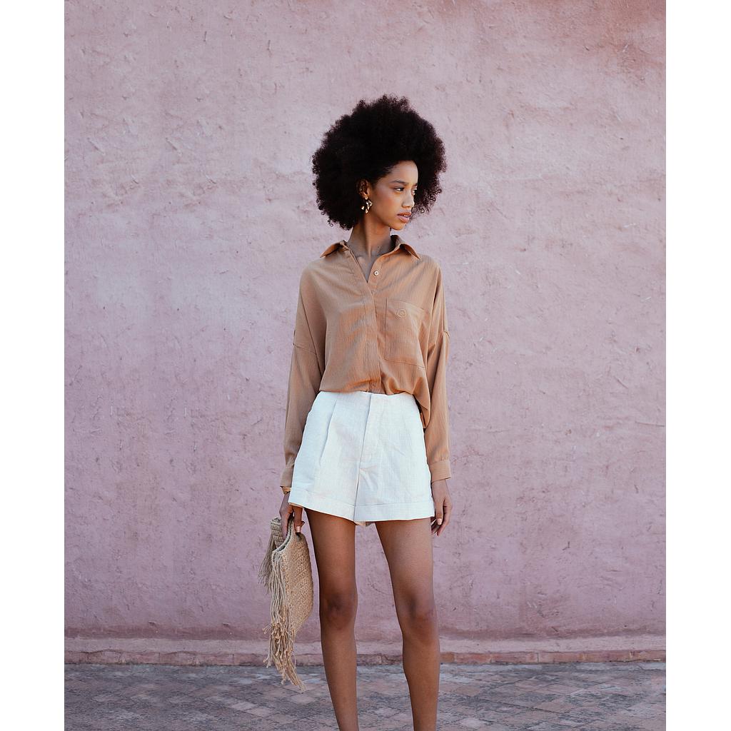 Short en lin taille haute Sarah Ecru