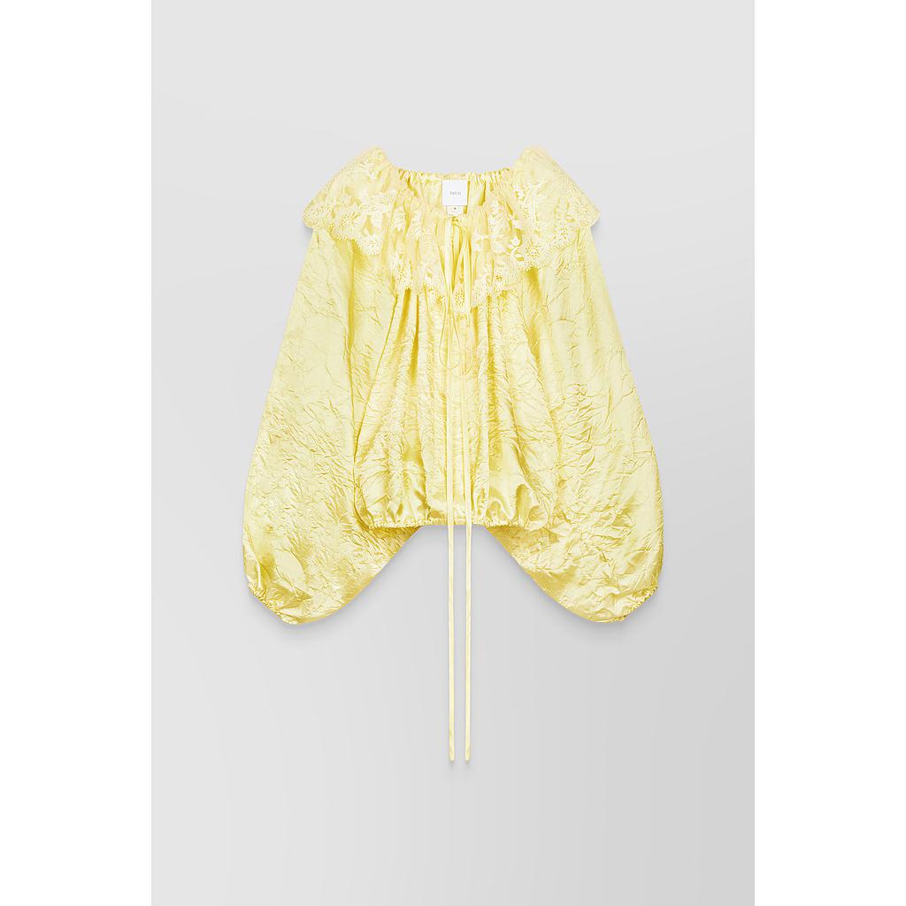 Eco twill satin voluminous long sleeve blouse