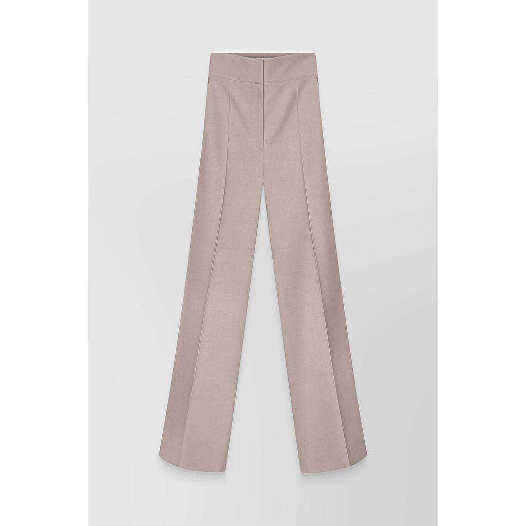 Taupe organic cotton and wool long tailored straight leg pants