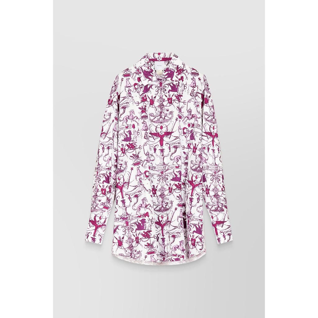 Printed organic cotton poplin oversized shirt dress