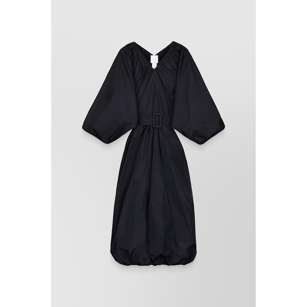 Voluminous belted eco-friendly faille midi dress