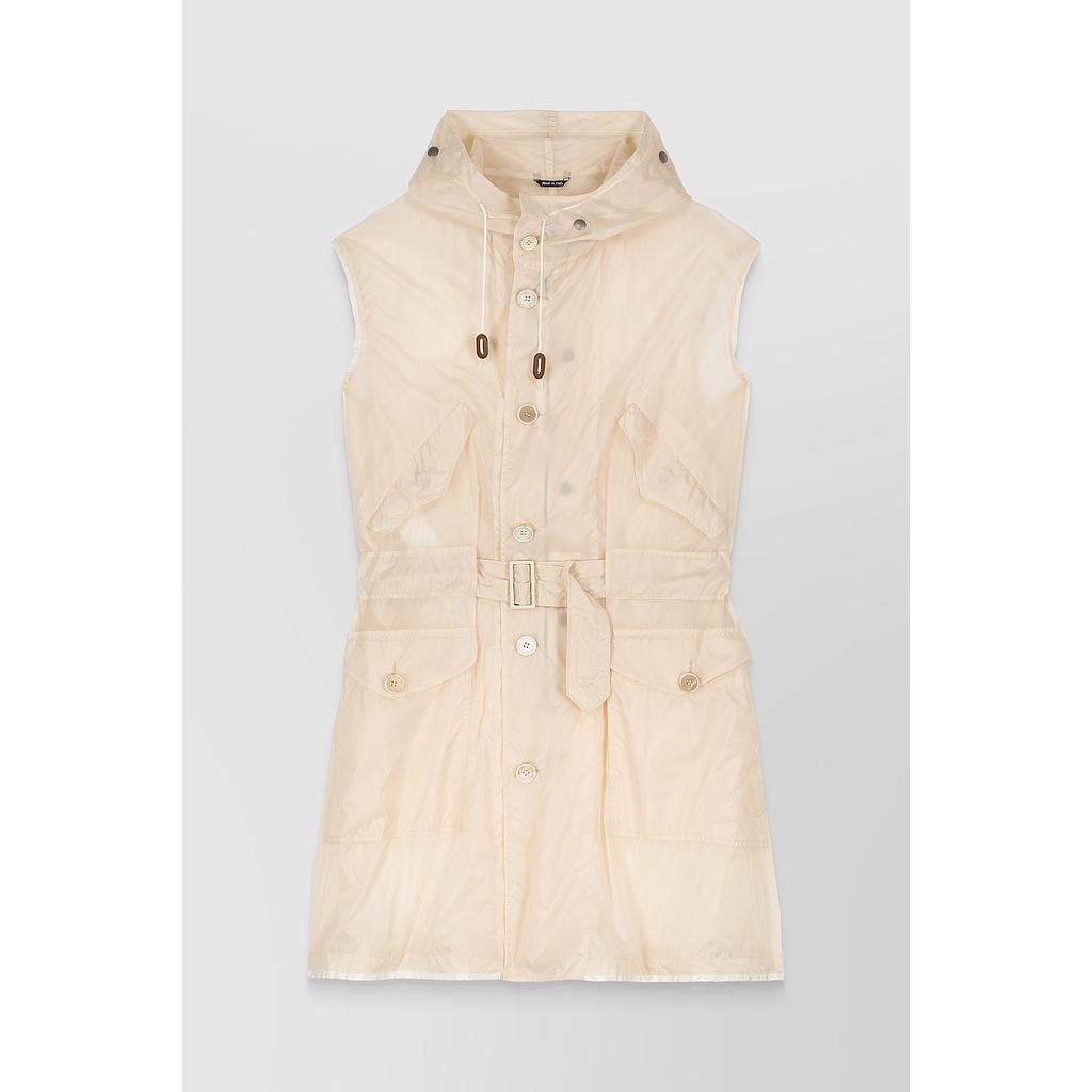 Nylon sleeveless semi-sheer trench-coat