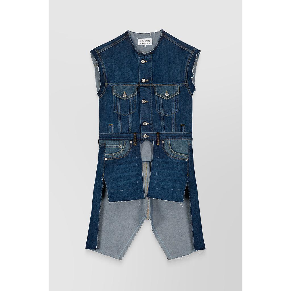 Combo denim deconstructed long gilet