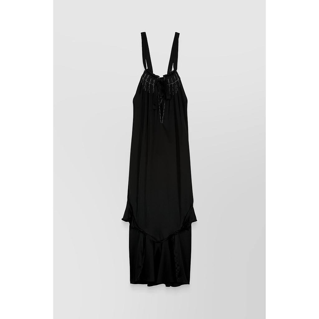 Halterneck crêpe satin maxi dress