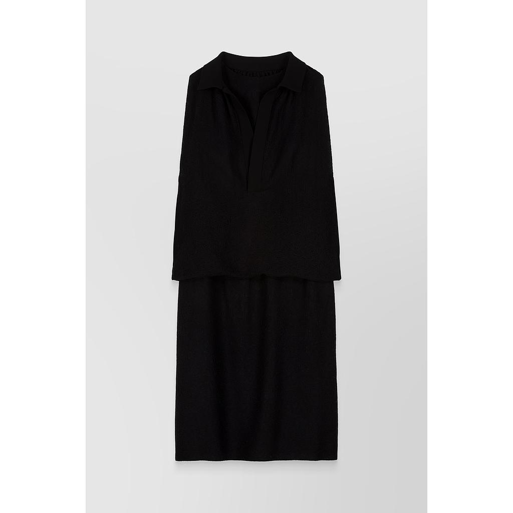 Wool perforated cape dress