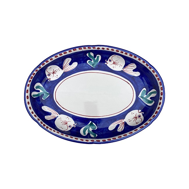 Plat Ovale Creux 36 cm Poisson Bleu &amp; Vert