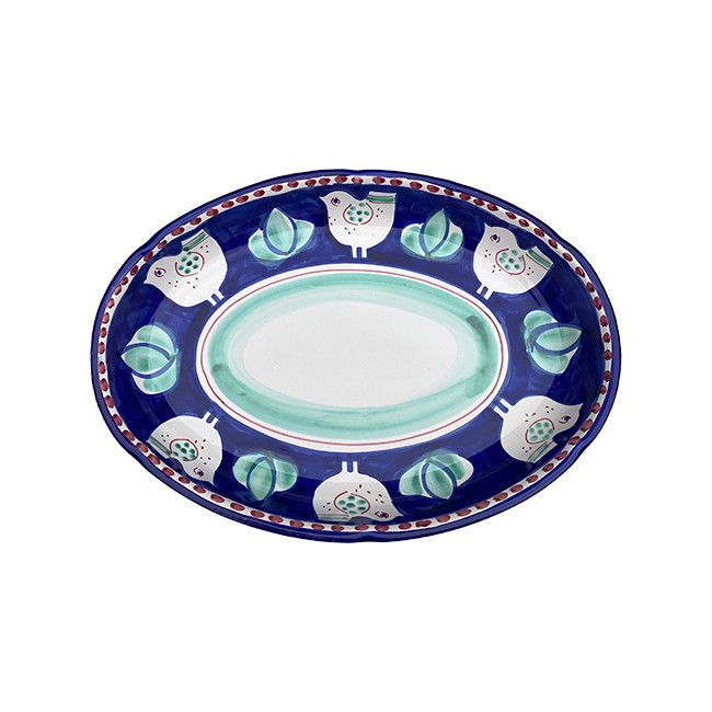 Plat Ovale Creux 36 cm Poule Bleu &amp; Vert