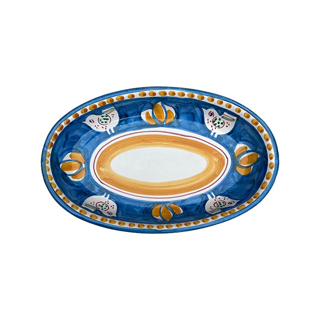 Plat Ovale Creux 25 cm Poule Bleu &amp; Orange
