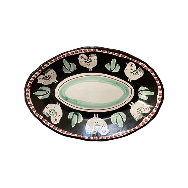 Plat Ovale 35 cm Poule Noir