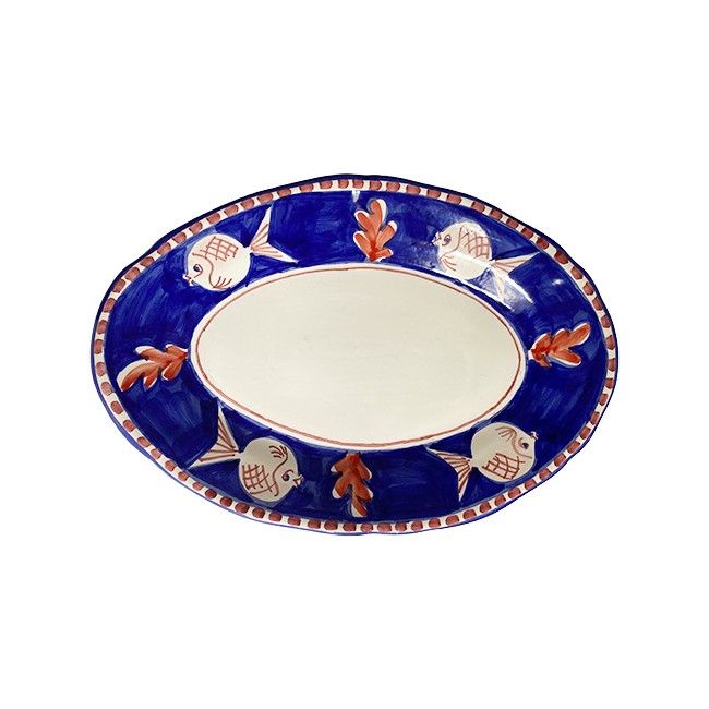 Plat Ovale 35 cm Poisson Bleu &amp; Rouge